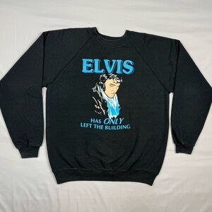 Vtg Elvis Presley Crewneck Sweatshirt Large 80s Has Left The Building Faded B8